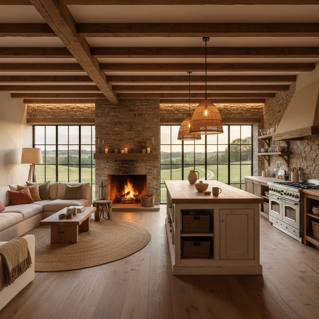 Diseño de interiores salón‑cocina casa de campo
