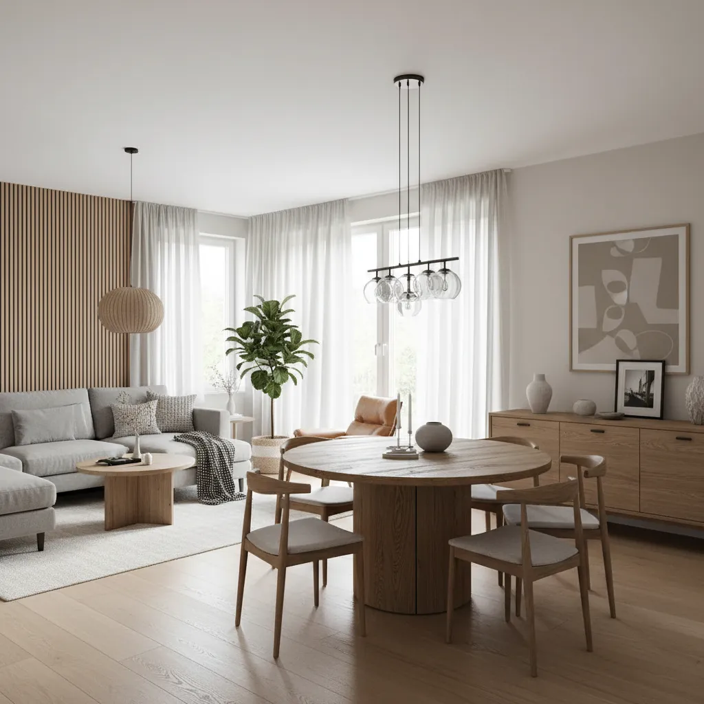 Salón comedor moderno integrado en una casa de 90 metros cuadrados