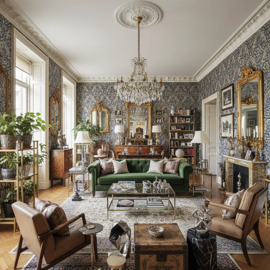 Salón con exceso de decoración y mezcla de estilos