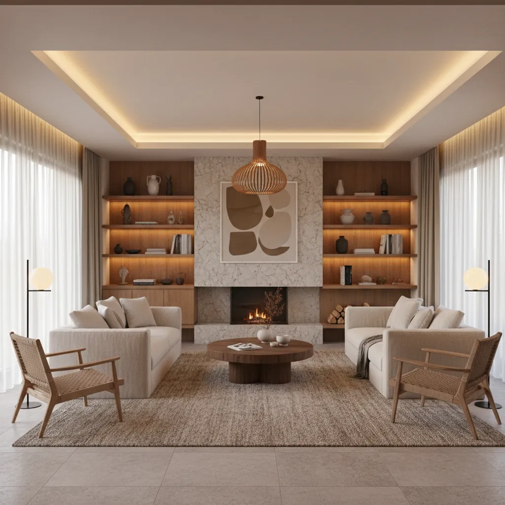 Salón moderno bien diseñado con distribución funcional y decoración equilibrada