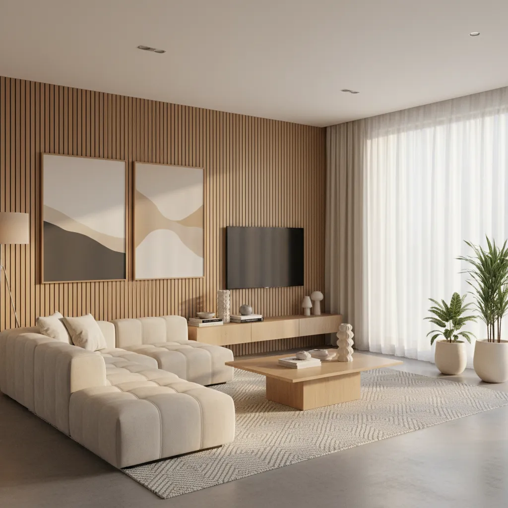 Salón moderno equilibrado con decoración minimalista