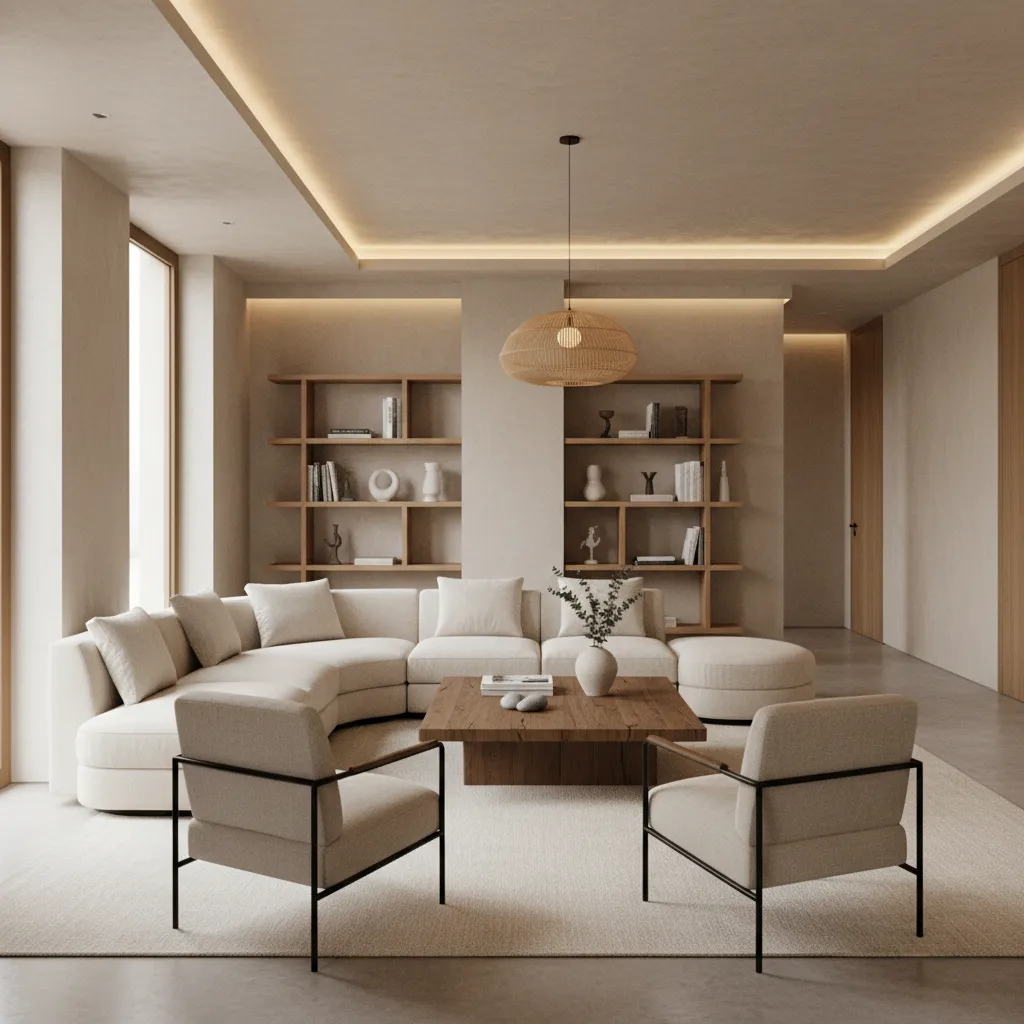 Salón moderno completamente decorado en un proyecto de interiorismo