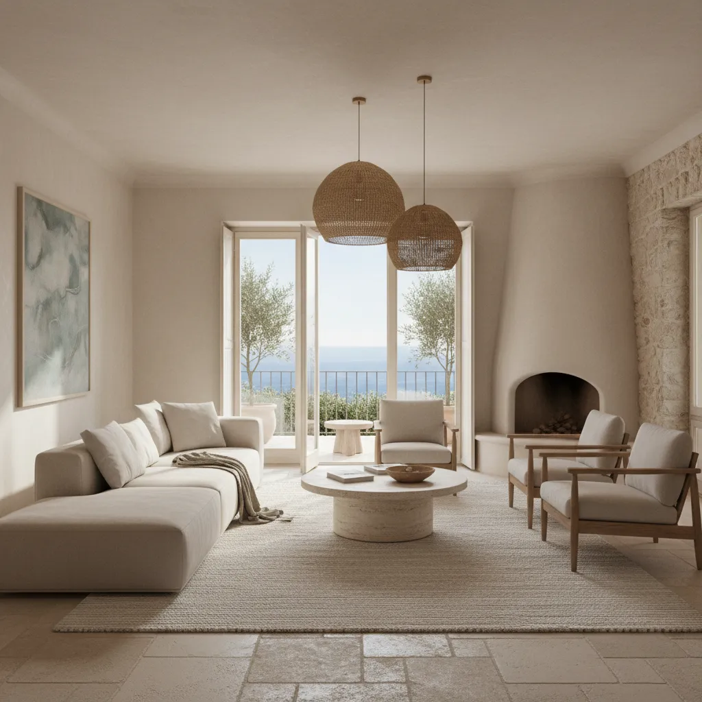 Salón moderno bien distribuido con iluminación natural y mobiliario minimalista