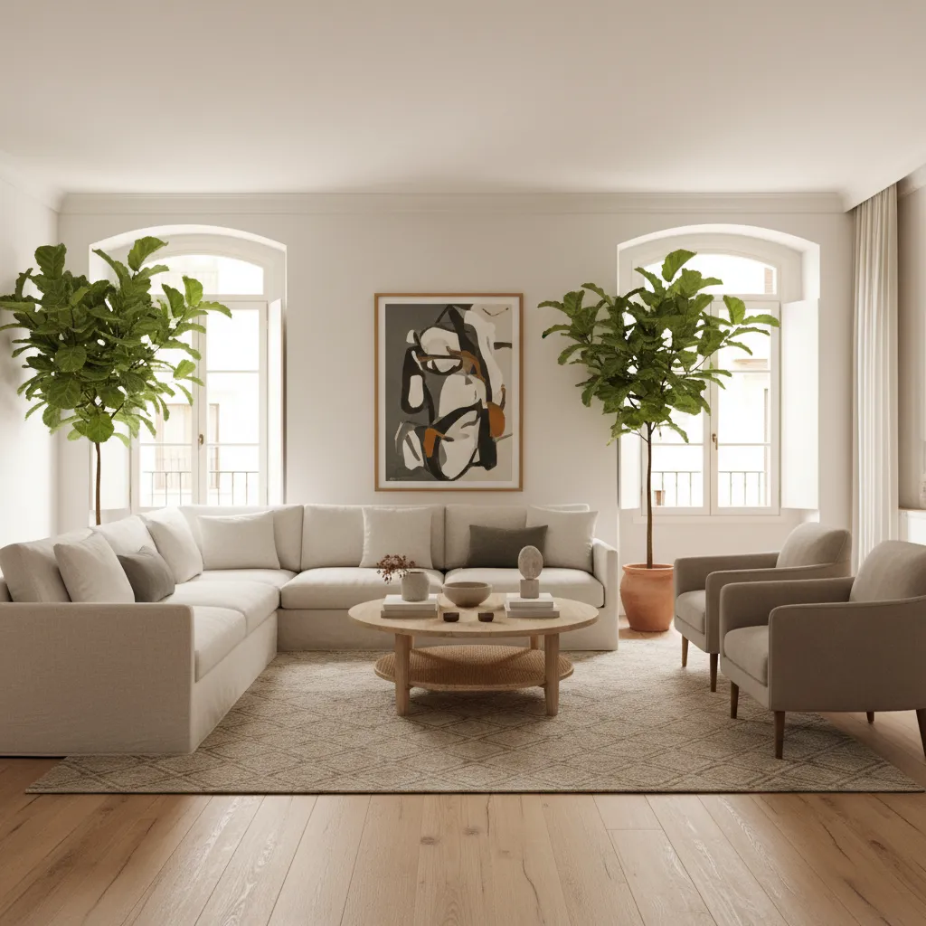 Salón moderno con distribución bien planificada y luz natural