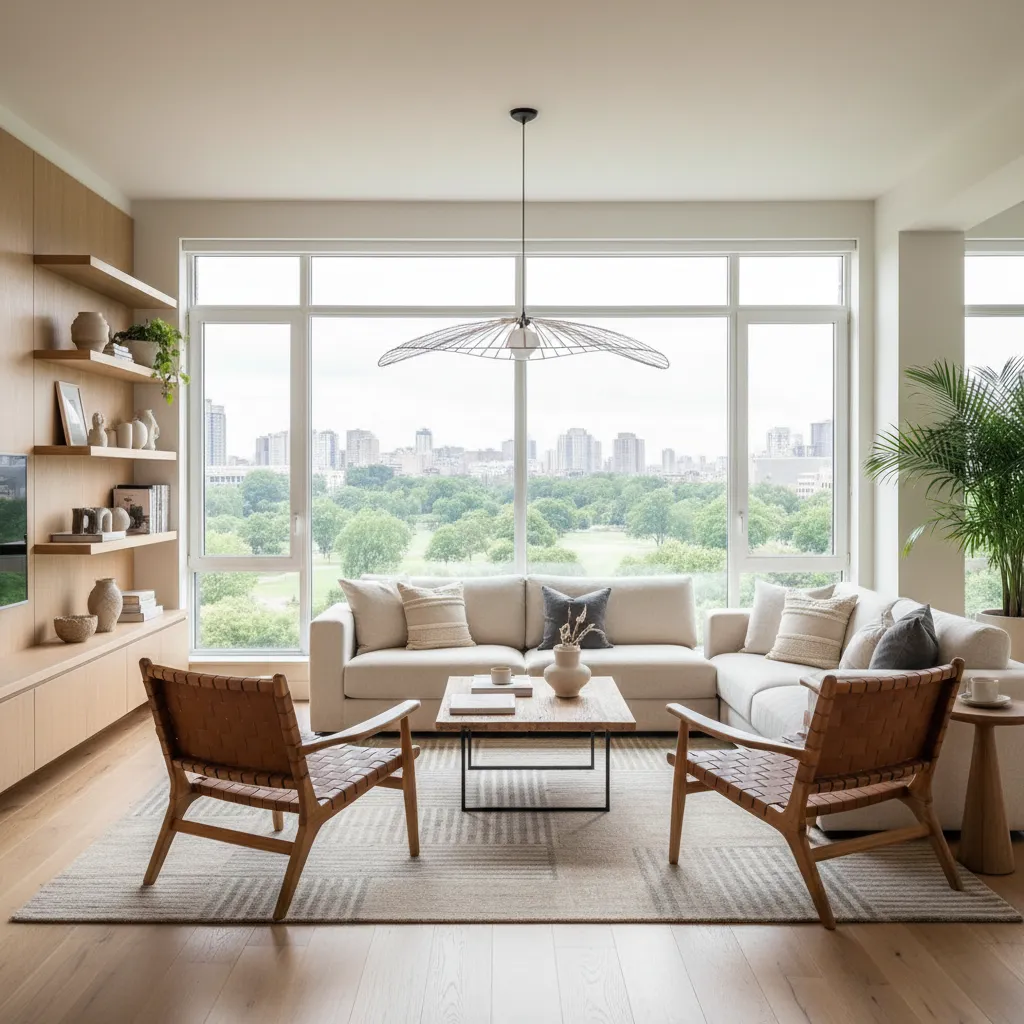 Salón bien diseñado con equilibrio entre estética y funcionalidad