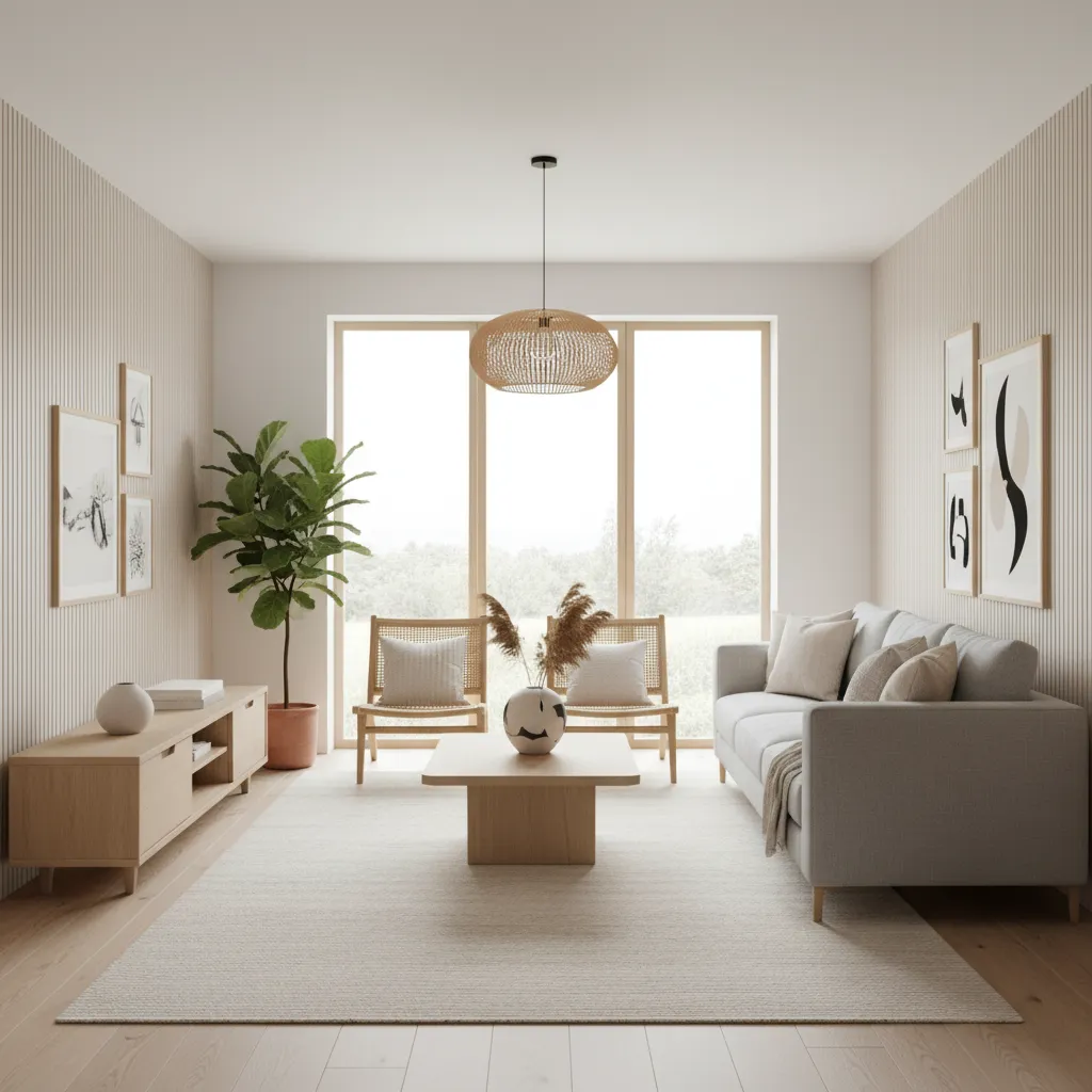 Salón moderno con equilibrio entre muebles, espacio vacío y luz natural