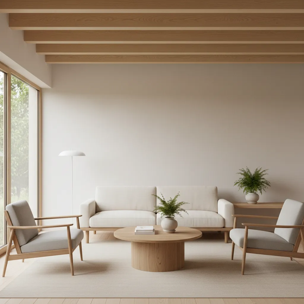 Salón equilibrado con pocos muebles bien proporcionados