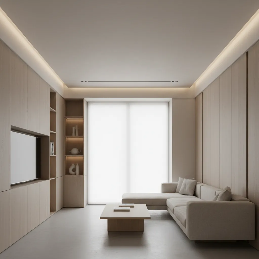 Interior minimalista con pocos muebles y diseño limpio