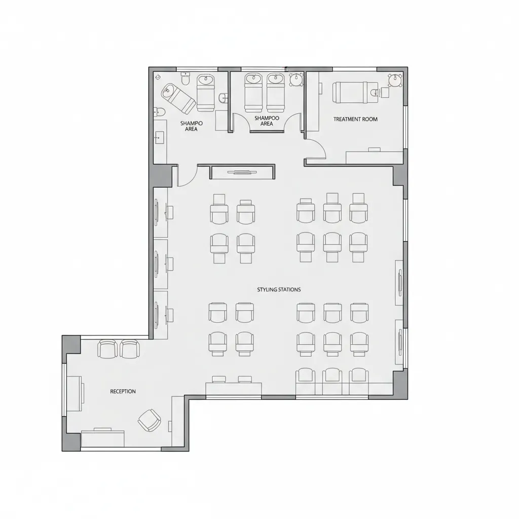 Architectural floor plan of a 1200 square foot salon layout
