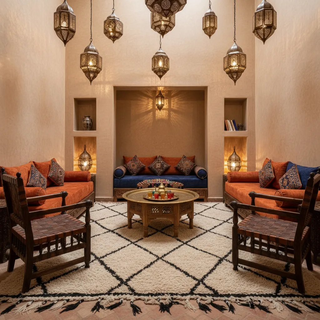 Salón con inspiración marroquí y decoración artesanal