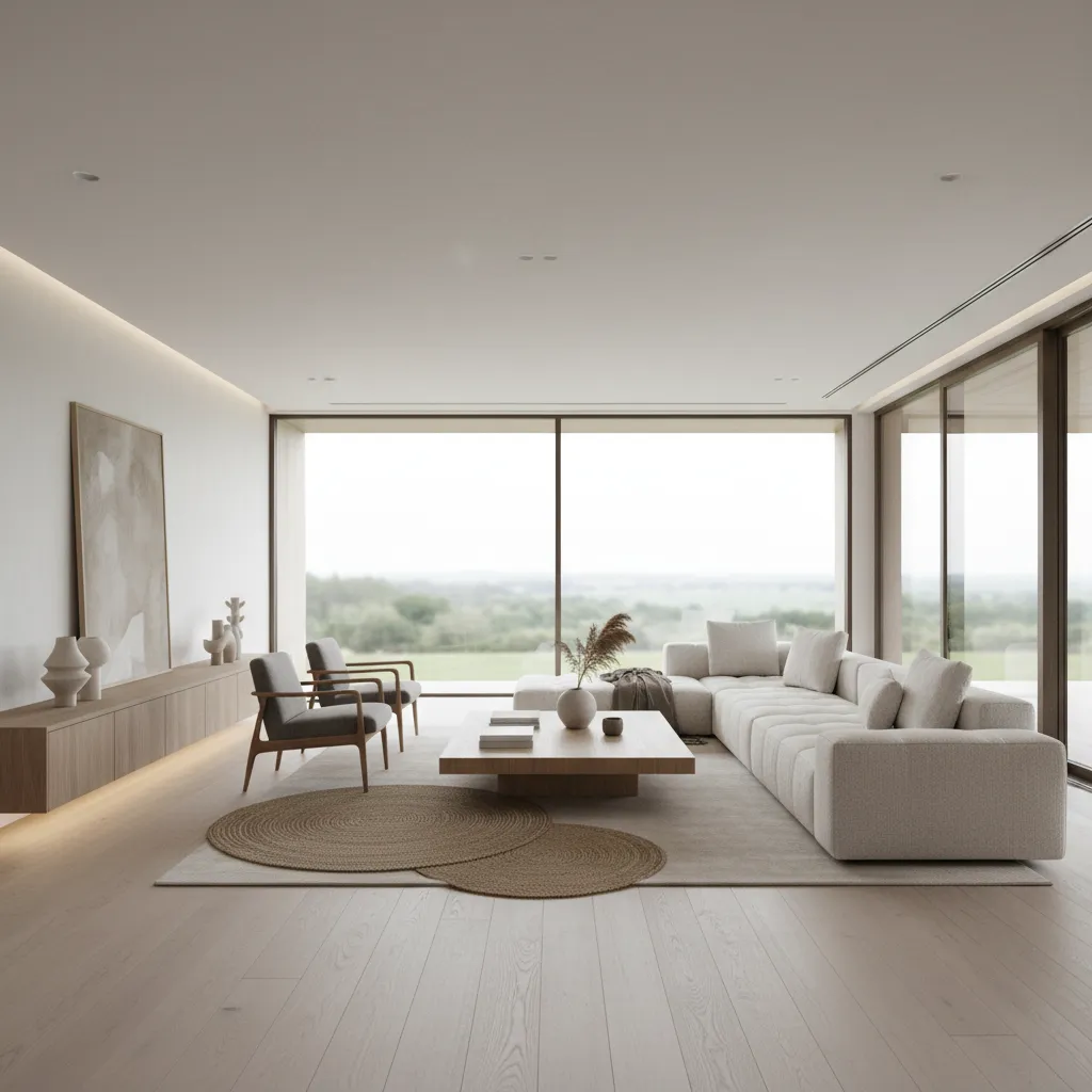 Salón moderno bien diseñado con equilibrio entre funcionalidad y estética