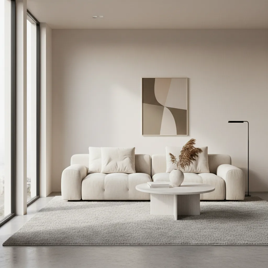 salón minimalista bien equilibrado con pocos muebles