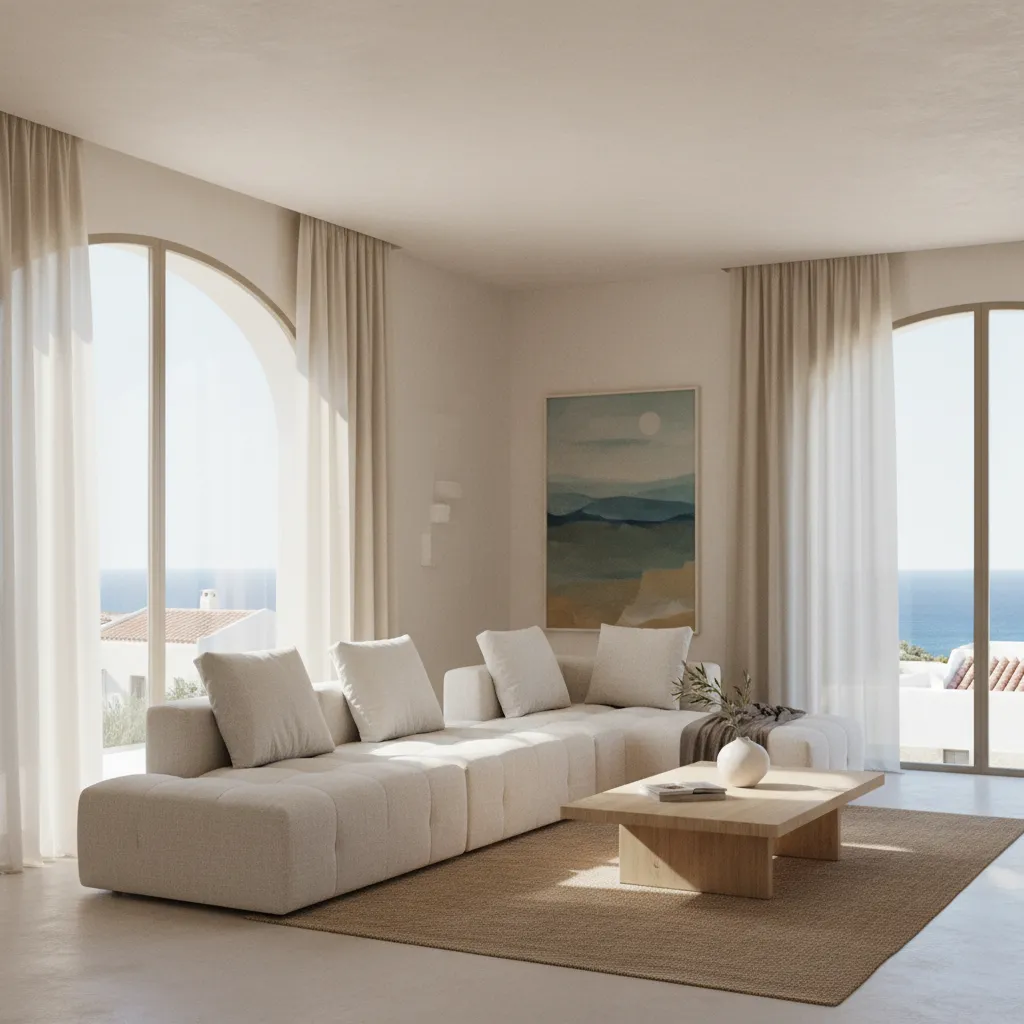Salón minimalista con gran entrada de luz natural