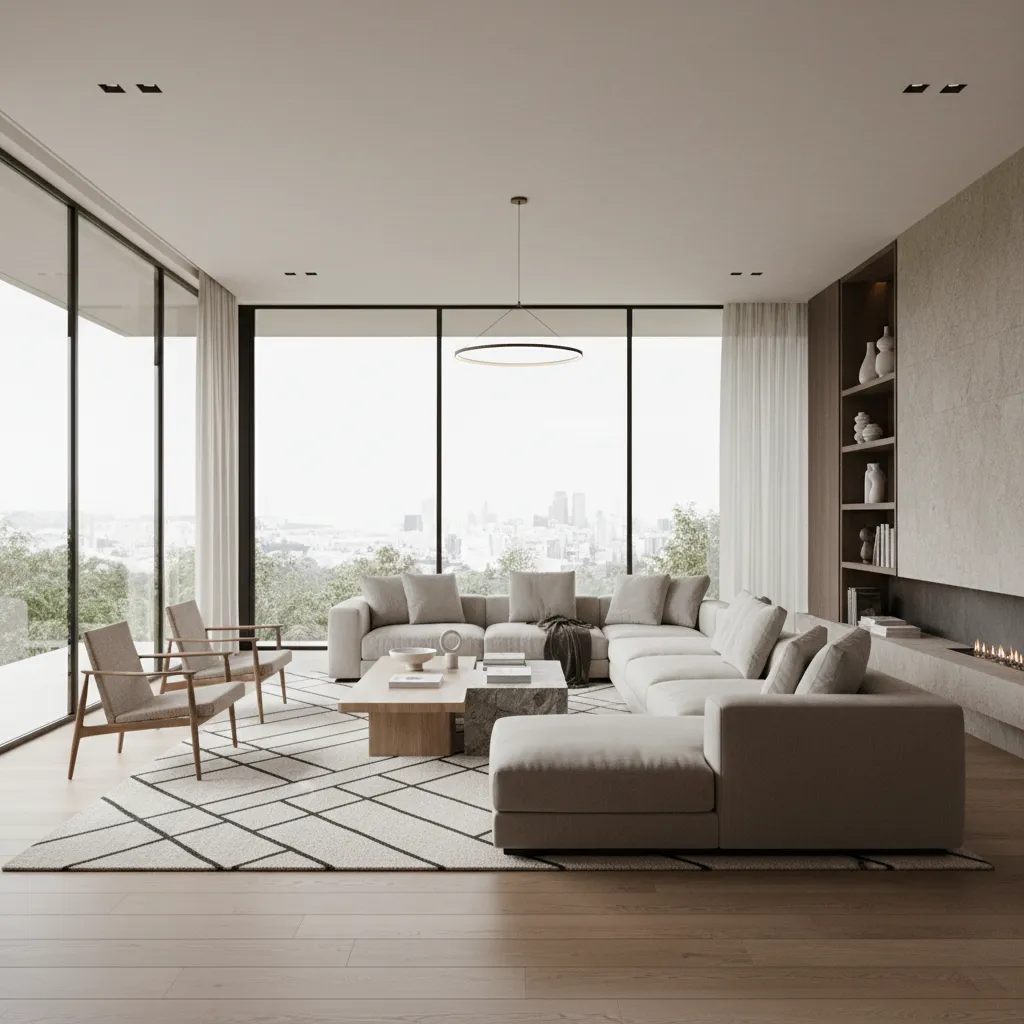 Salón moderno bien diseñado con iluminación natural