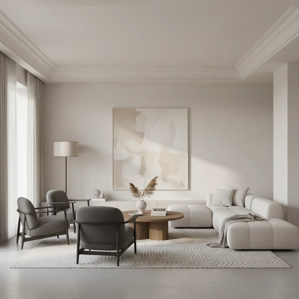 Salón moderno con cornisa minimalista de escayola