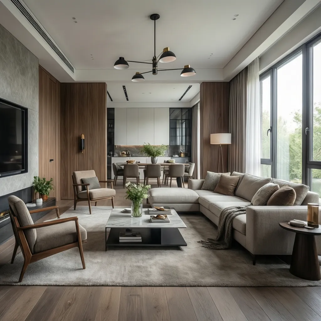 salón moderno bien distribuido tras proyecto de interiorismo