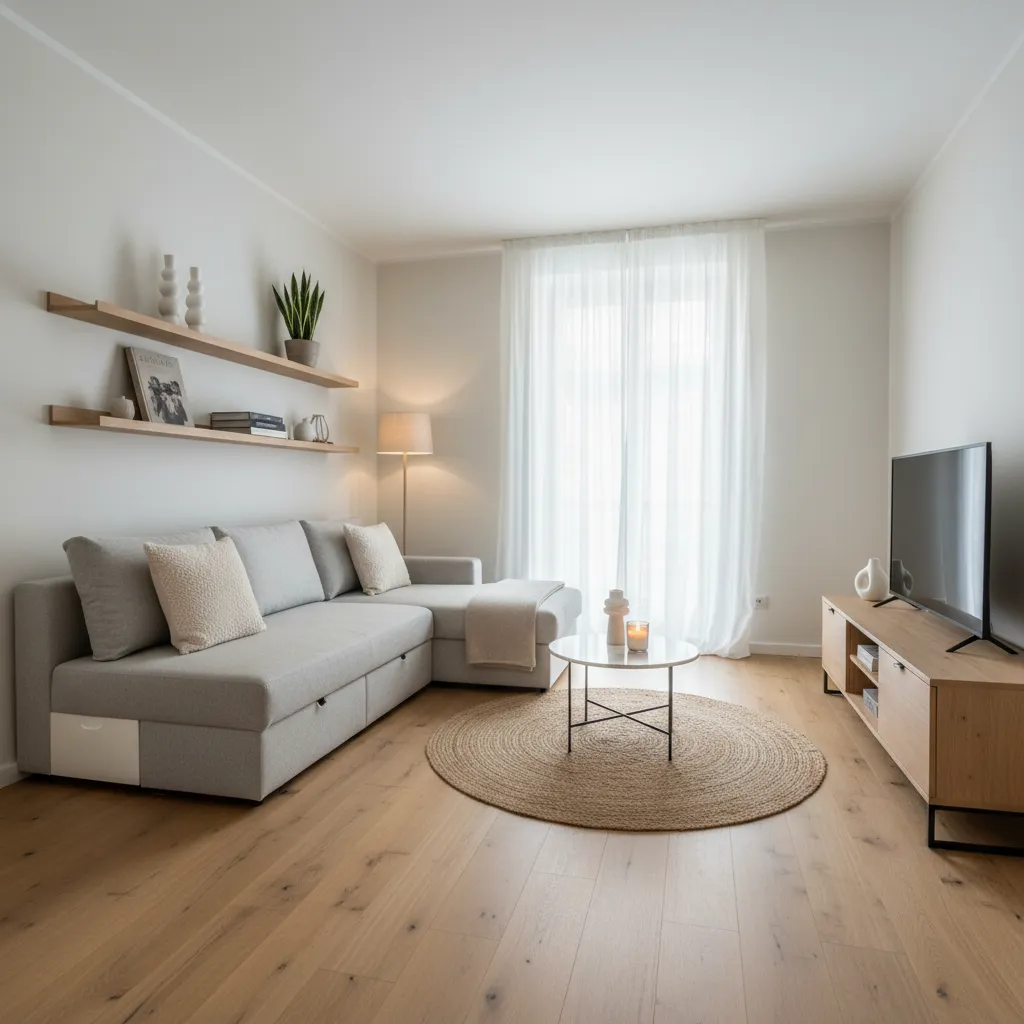 Salón pequeño diseñado para parecer más amplio