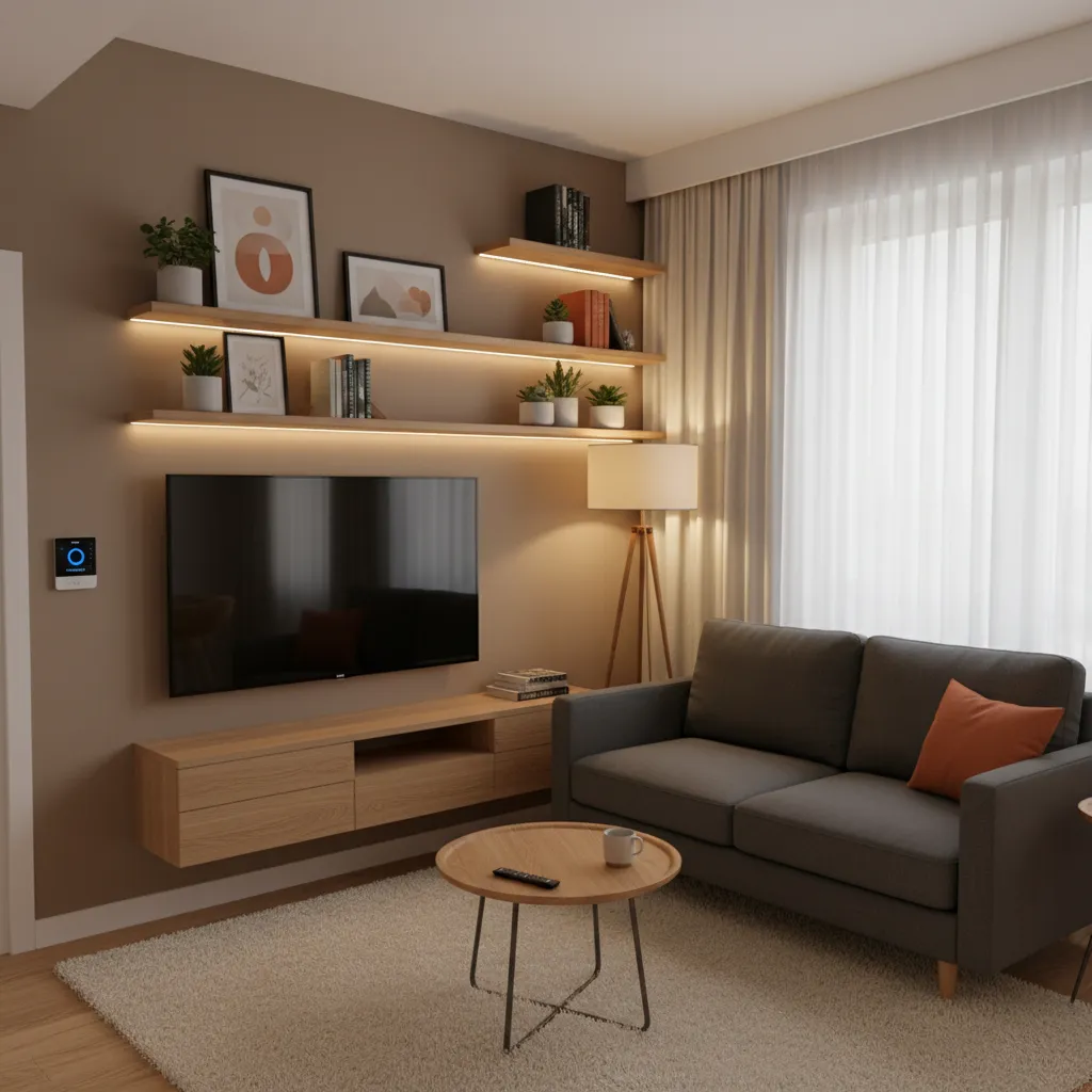 Salón pequeño bien distribuido con mobiliario funcional