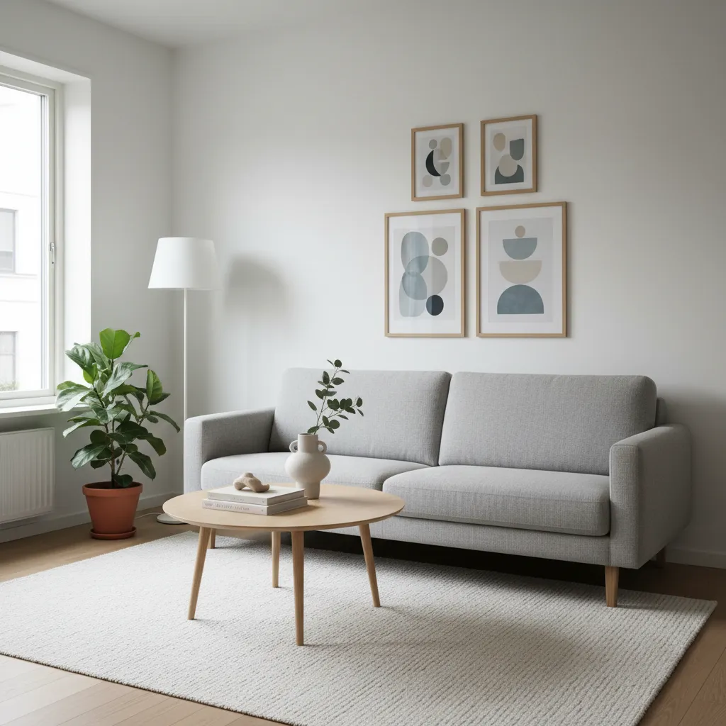 Salón pequeño bien distribuido en apartamento compacto