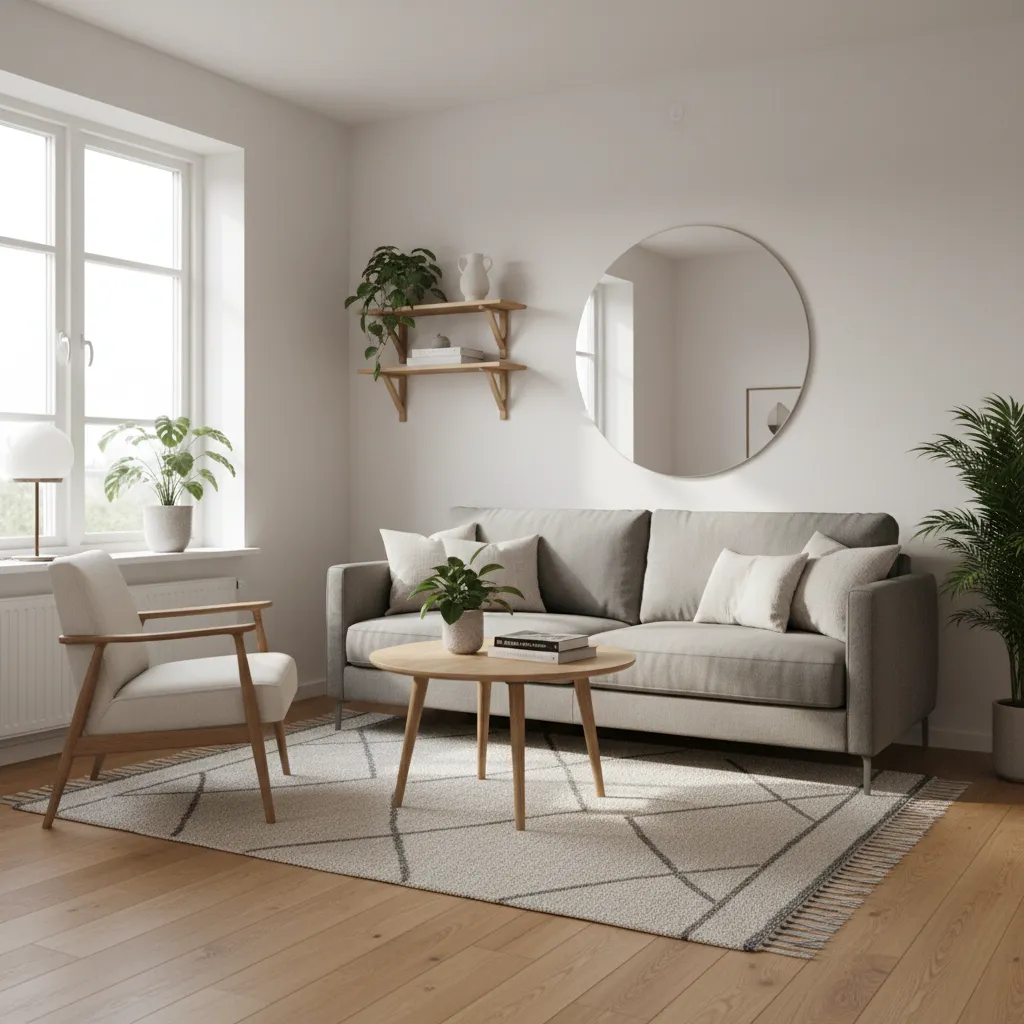 Salón pequeño bien distribuido con muebles compactos y luz natural