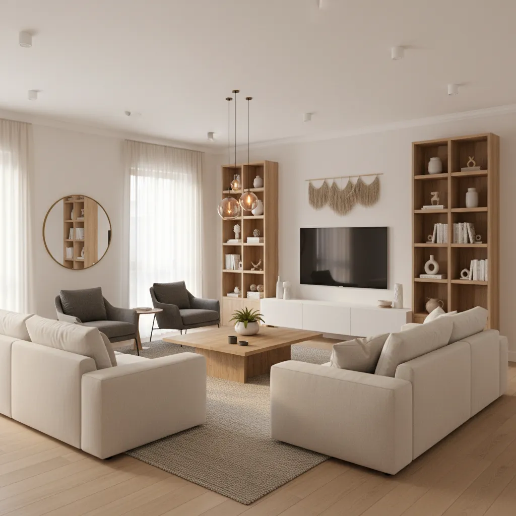 Salón moderno optimizado con buena iluminación y distribución
