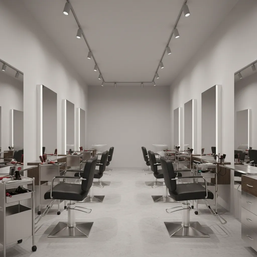 hair salon styling stations placed too close together causing cramped workspace