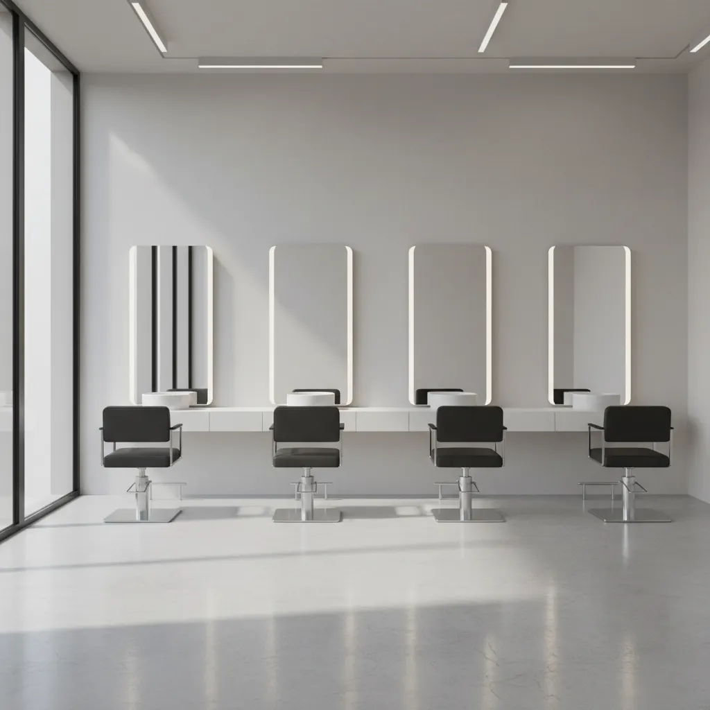 salon styling stations arranged with proper spacing for stylist workflow