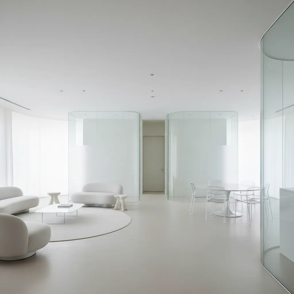 Espacio interior abierto con transiciones suaves entre salón y comedor