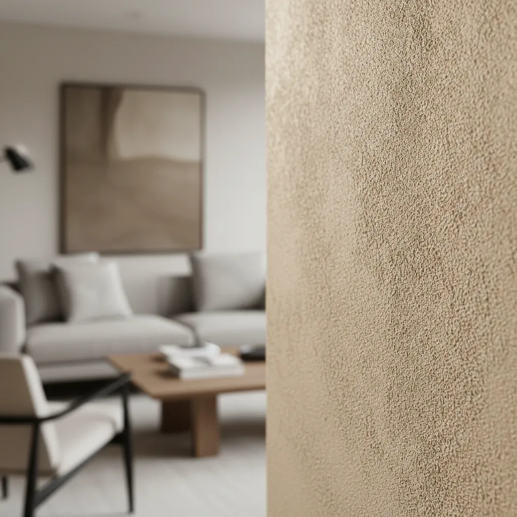 close view of sand textured paint wall in living room