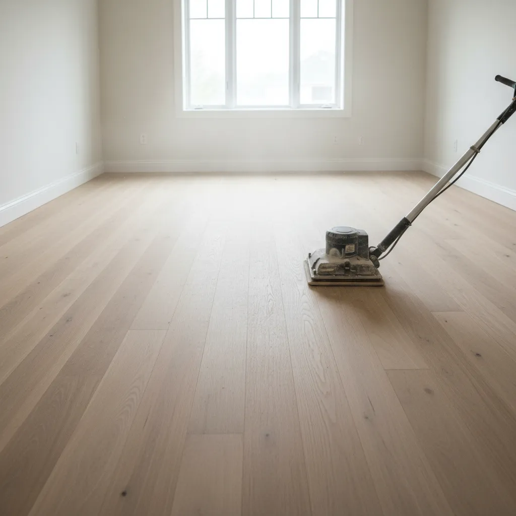 Light sanding hardwood floor between polyurethane coats with pole sander