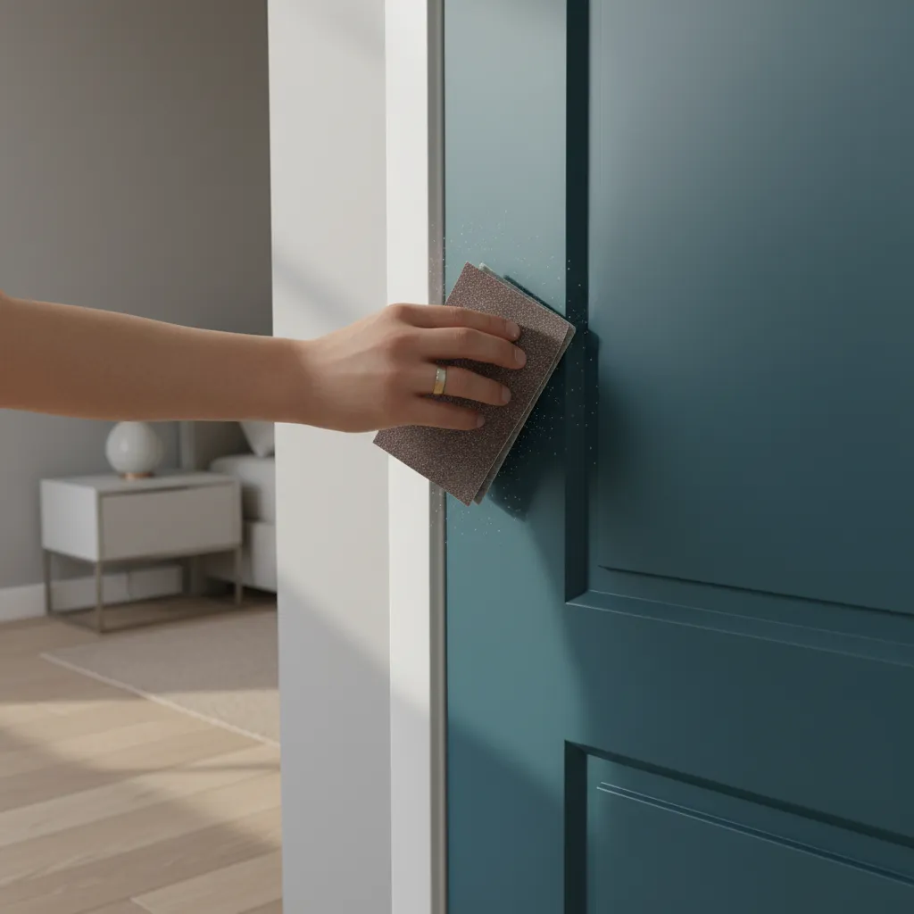 light sanding process to smooth uneven paint on interior door
