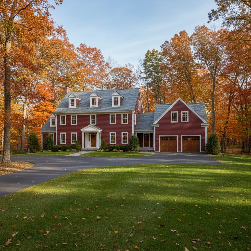 Typical suburban home in Sandown New Hampshire with wooded surroundings