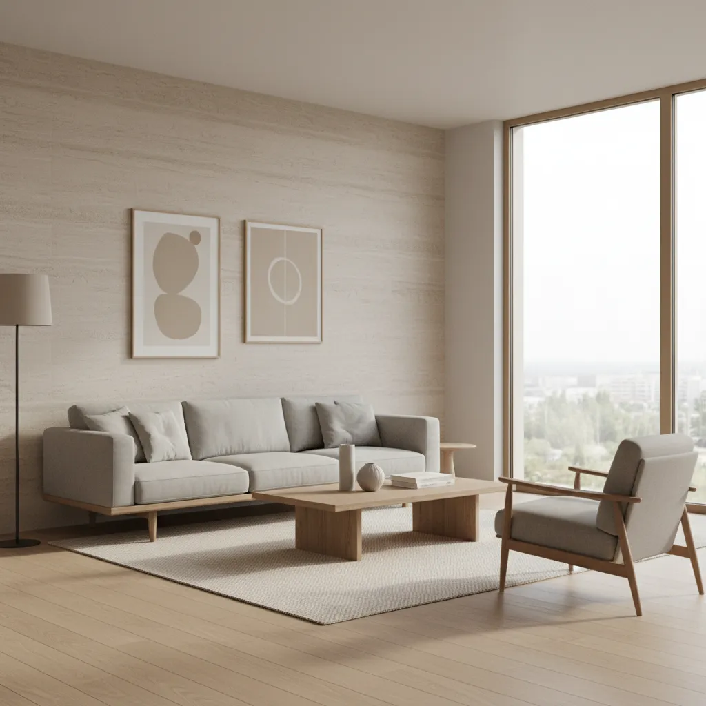 sandstone texture wall finish in modern living room