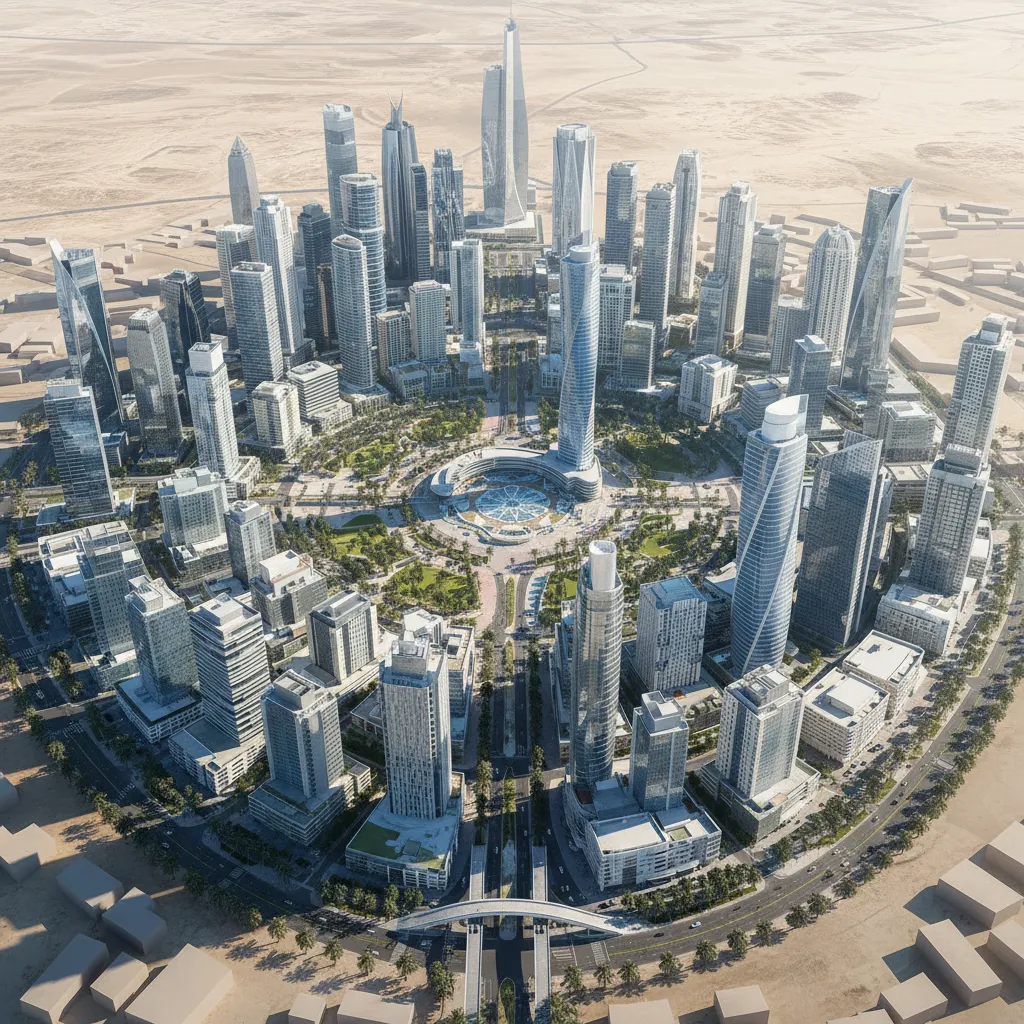 Large scale urban development in Saudi Arabia with multiple modern buildings