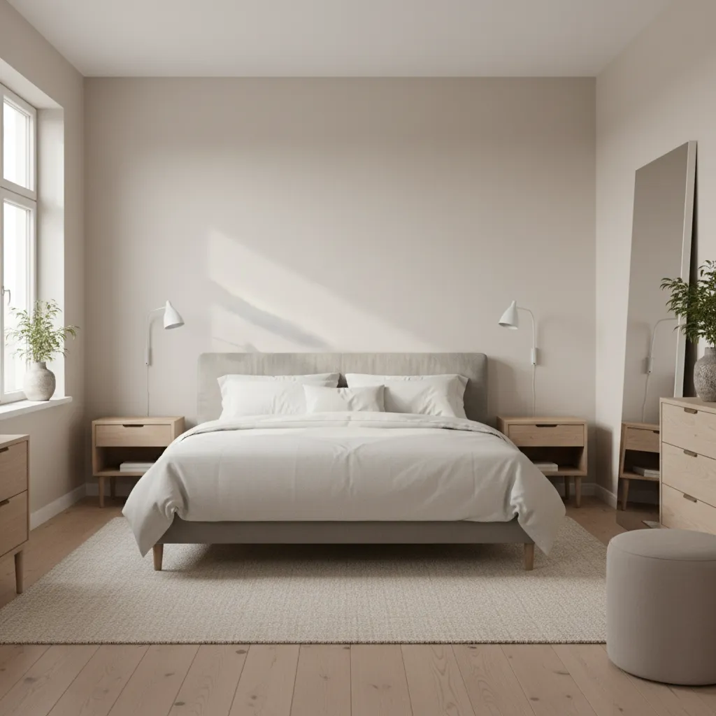 Small bedroom using scaled furniture and wall lighting to save space