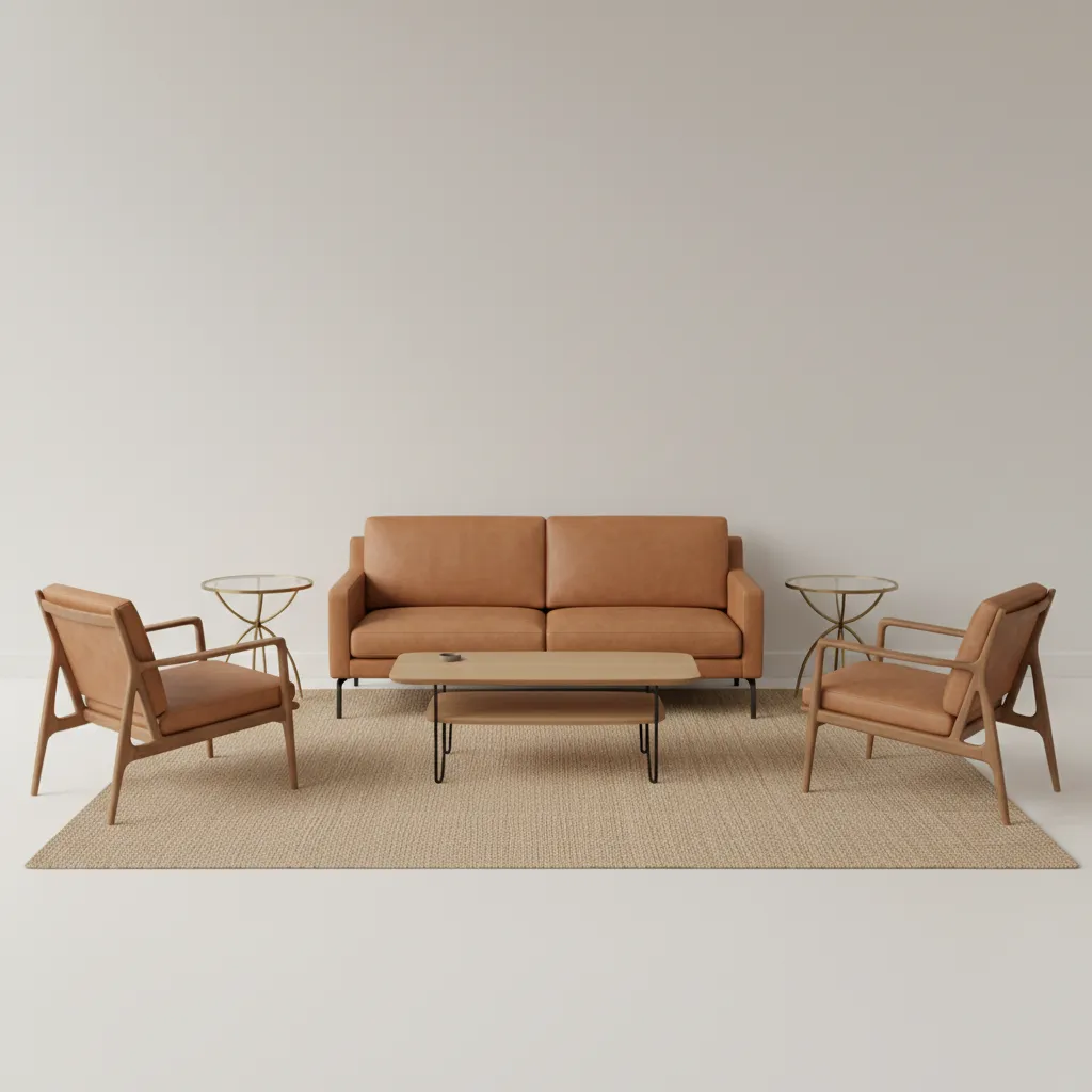 Scaled classic furniture layout for a small Ralph Lauren style living room