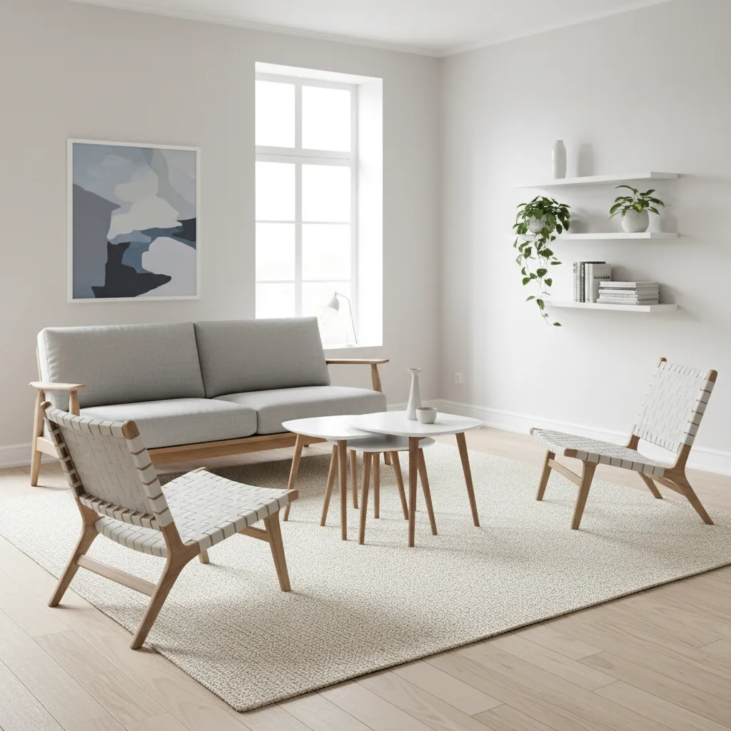 Properly scaled sofa and chairs in a medium sized living room