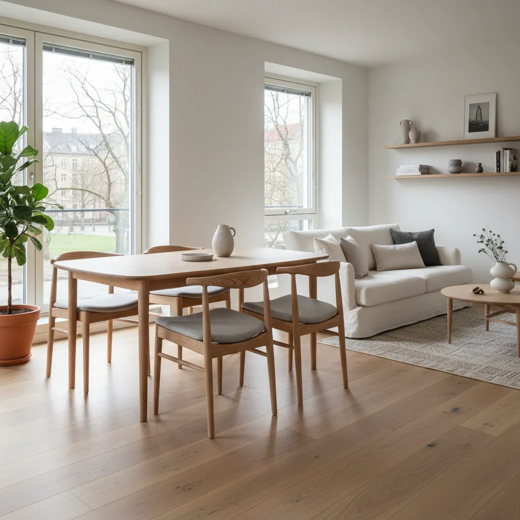 Muebles de estilo nórdico con patas elevadas y madera clara