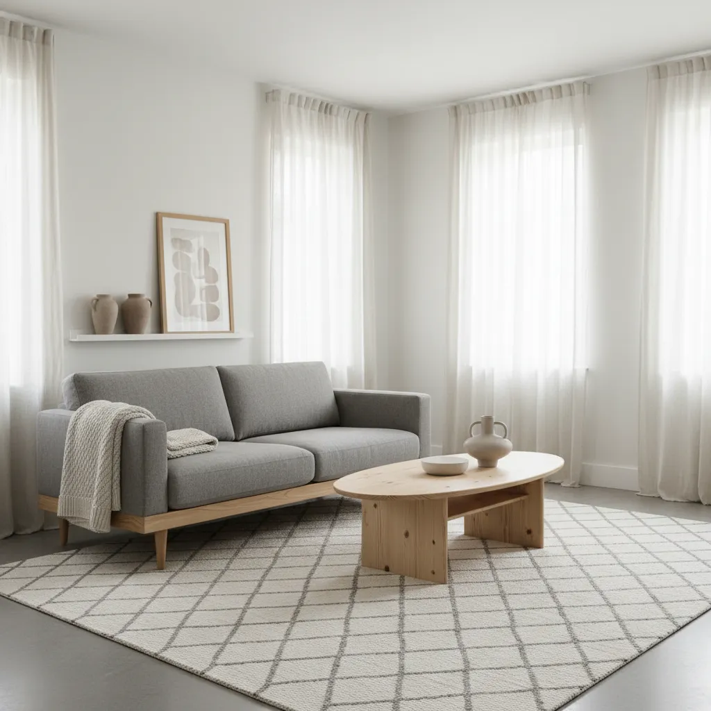 Muebles escandinavos de líneas simples en un salón moderno