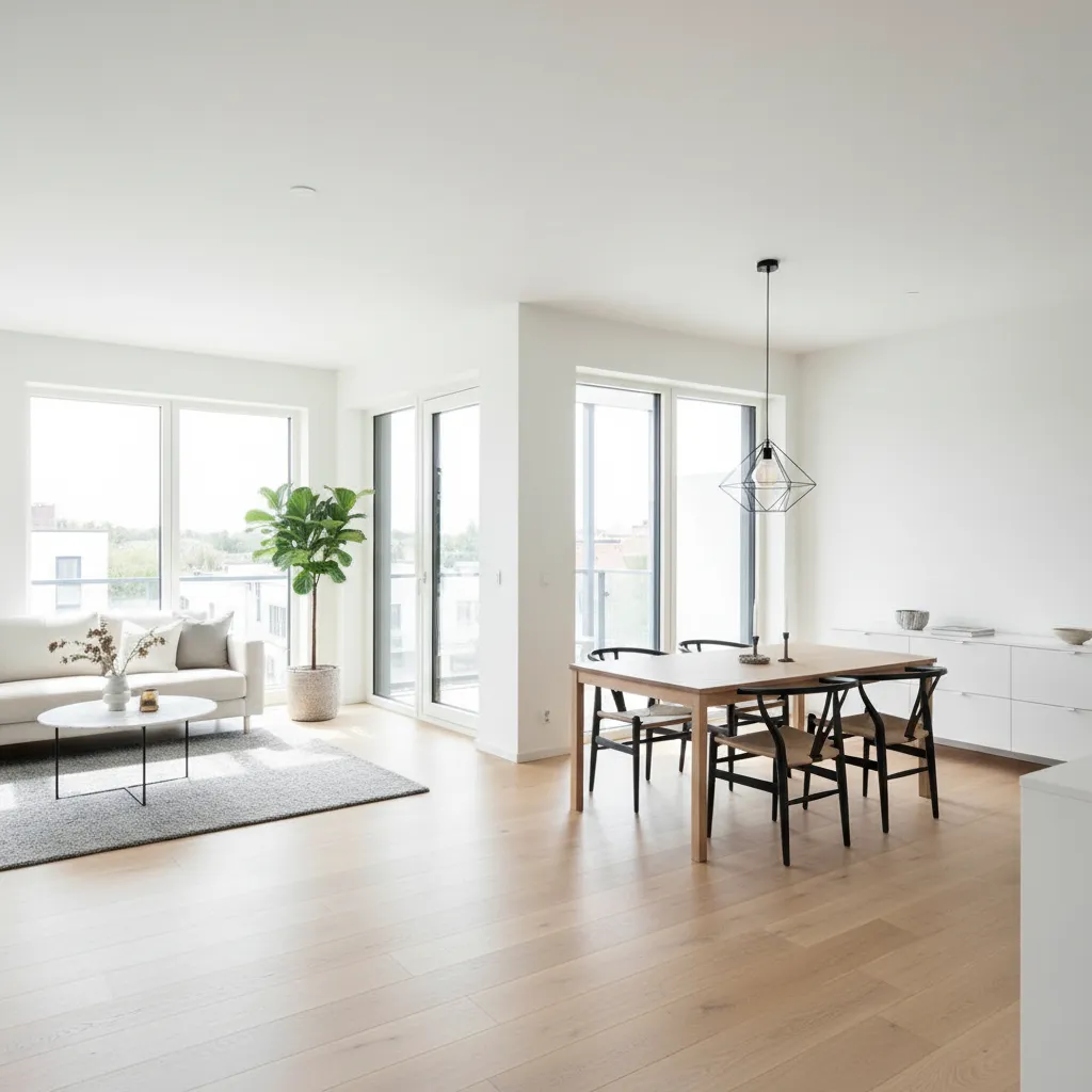 Espacio abierto de estilo nórdico con distribución funcional