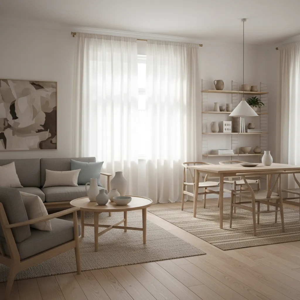 Interior escandinavo con madera clara y textiles naturales