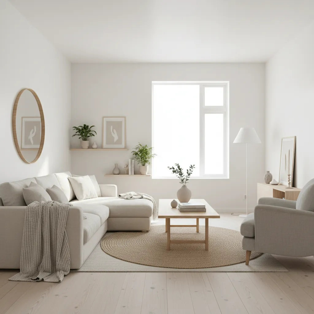 Interior escandinavo luminoso perfecto como fondo de escritorio