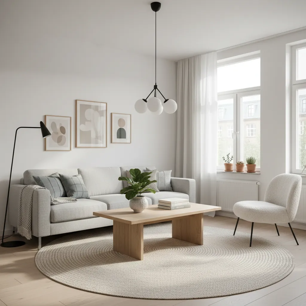 Salón estilo escandinavo con muebles minimalistas