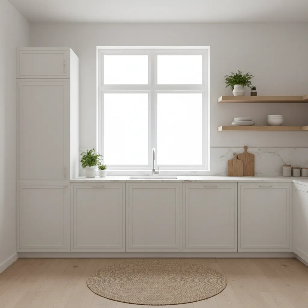 Scandinavian kitchen with white oak cabinets and bright natural light