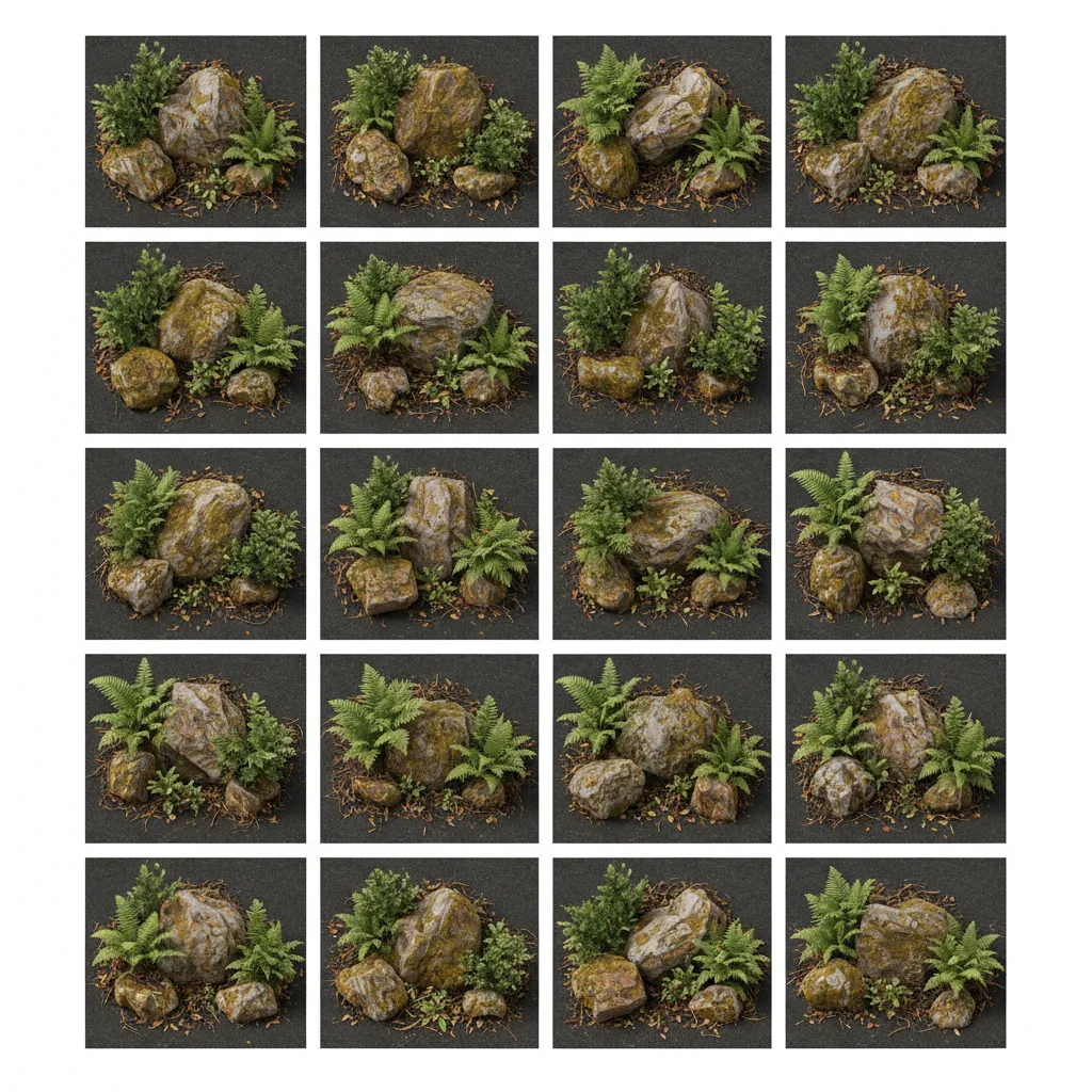 photogrammetry rocks and vegetation assets used in natural environment production