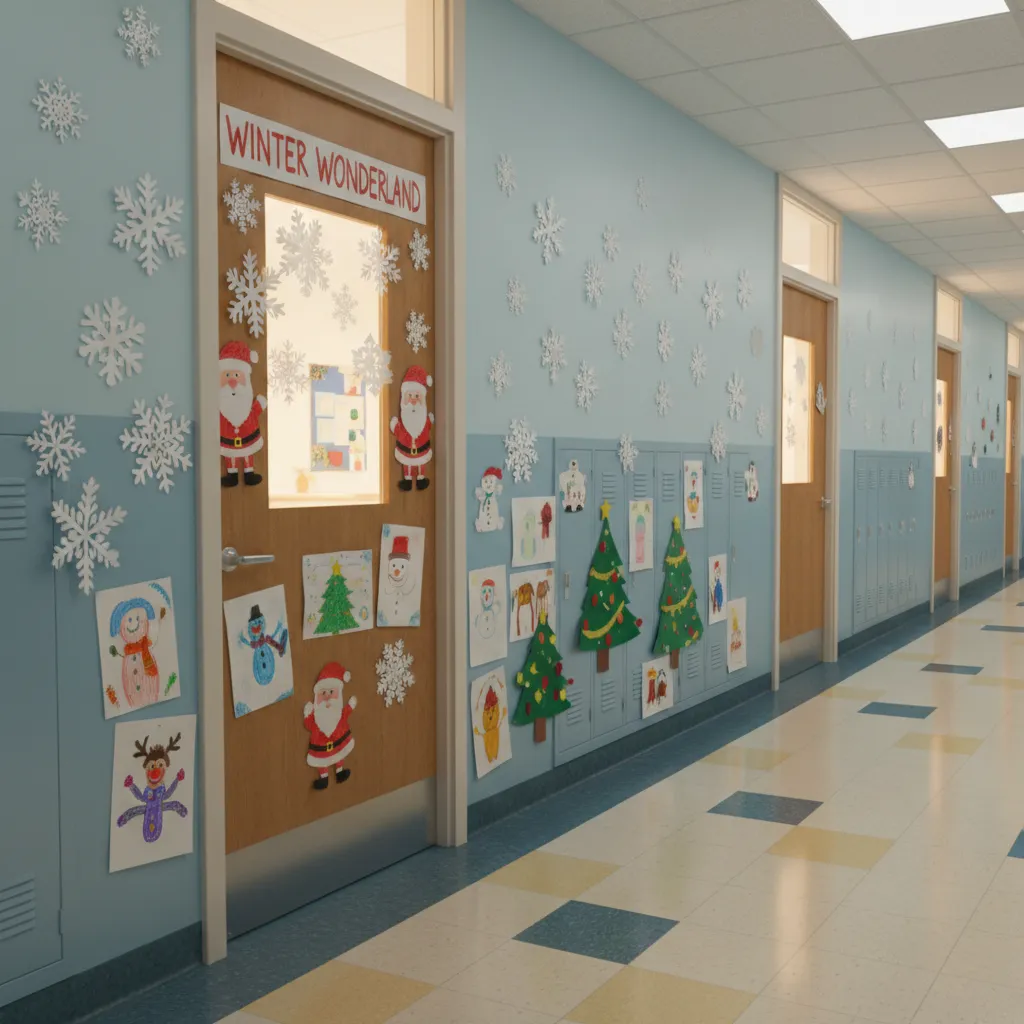 Elementary classroom door decorated by students for Christmas competition