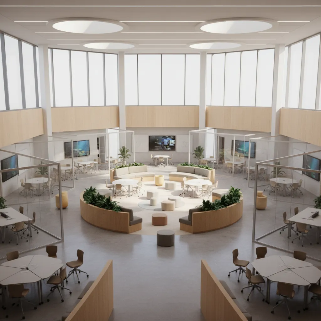 School classroom clusters arranged around shared learning corridors