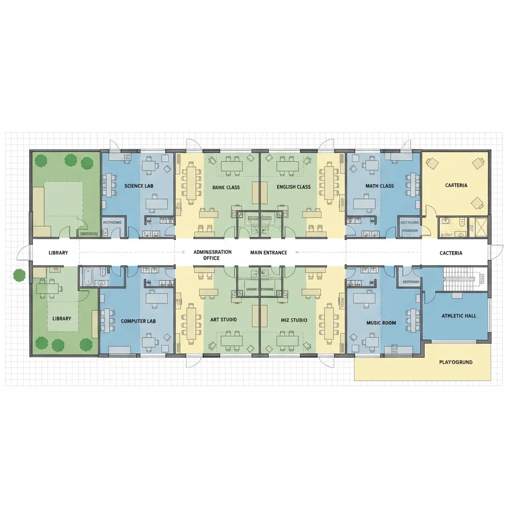 School floor plan showing classrooms and central corridor layout