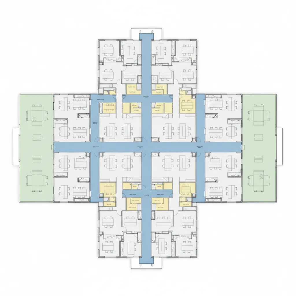 School floor plan diagram showing primary and secondary circulation corridors
