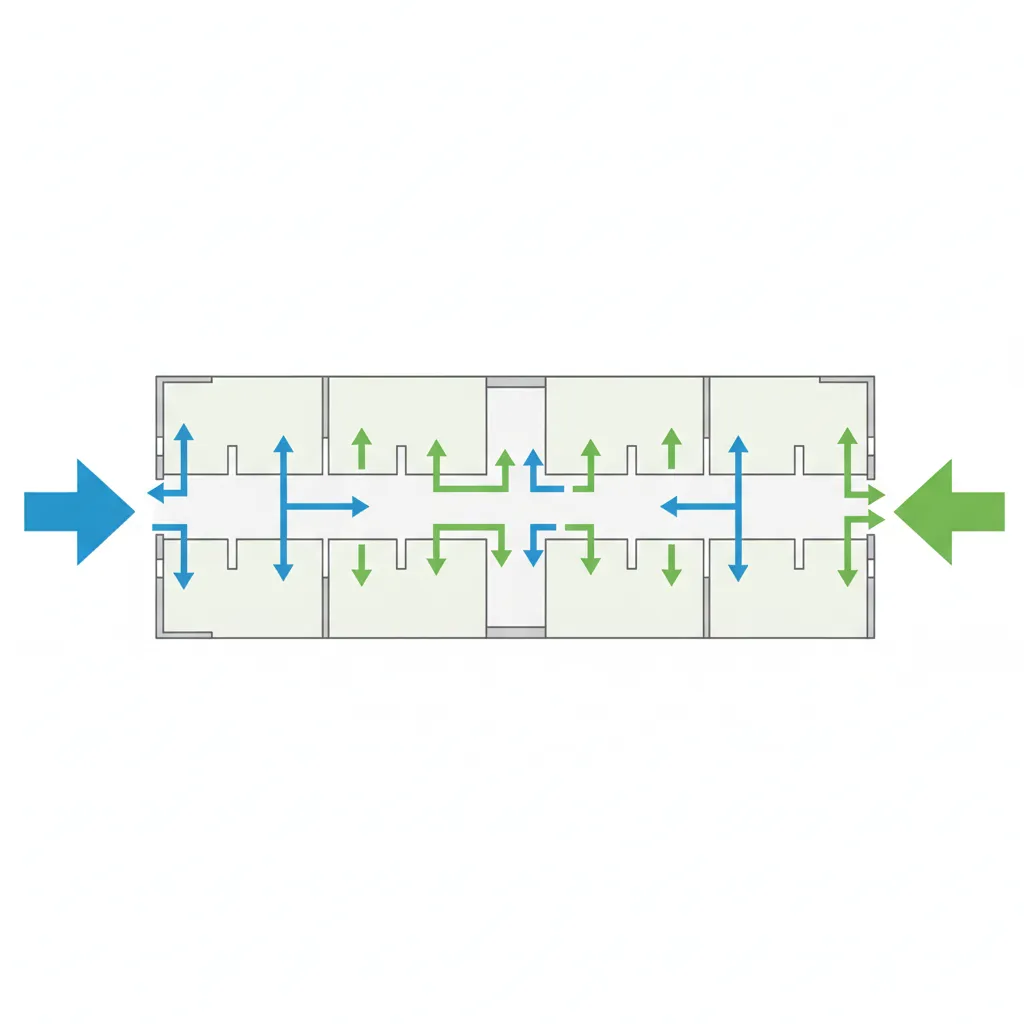 Diagram showing student flow through school hallways between classrooms